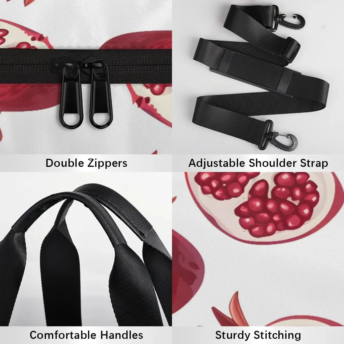 Gym Bags for Men Women Pomegranate Printed Sports Duffel Bags Carry On Travel Duffle Bag with Detachable Adjustable Shoulder Strap Overnight Weekender Bag