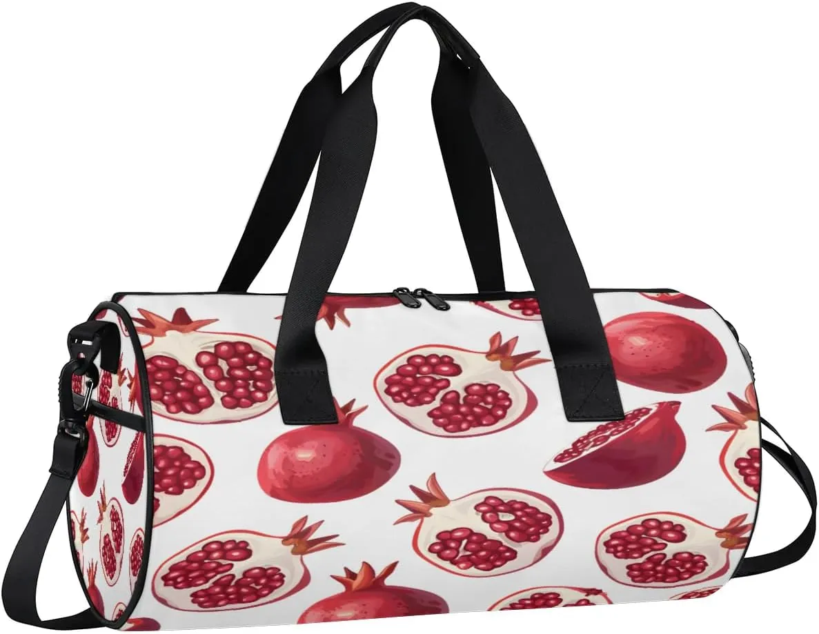 Gym Bags for Men Women Pomegranate Printed Sports Duffel Bags Carry On Travel Duffle Bag with Detachable Adjustable Shoulder Strap Overnight Weekender Bag