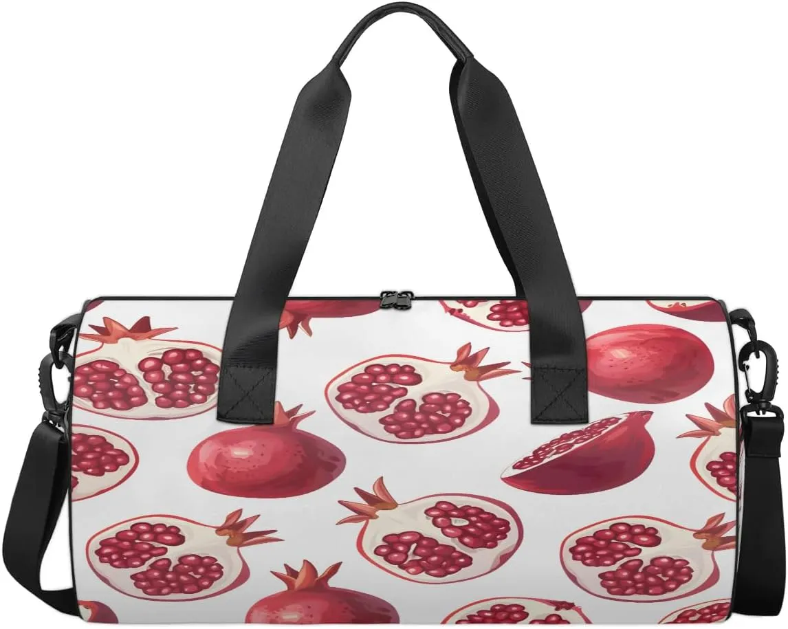 Gym Bags for Men Women Pomegranate Printed Sports Duffel Bags Carry On Travel Duffle Bag with Detachable Adjustable Shoulder Strap Overnight Weekender Bag