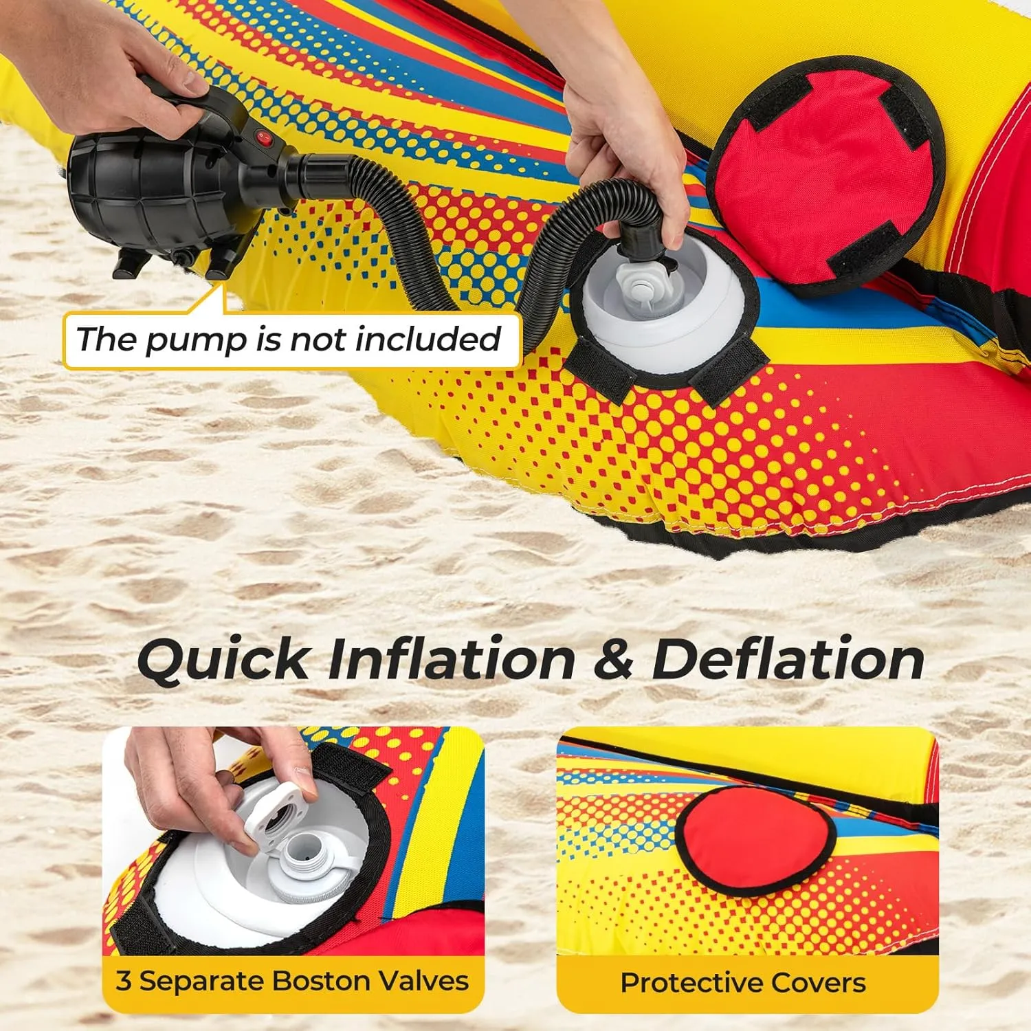 GYMAX Hot Dog Towable, 2/3 Riders Towable Tube for Boating with EVA Seat Pads, Easy Grip Handles, Full 900D Nylon Cover & Drainage System, Inflatable Floating Banana Boat