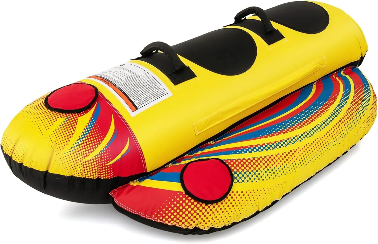 GYMAX Hot Dog Towable, 2/3 Riders Towable Tube for Boating with EVA Seat Pads, Easy Grip Handles, Full 900D Nylon Cover & Drainage System, Inflatable Floating Banana Boat