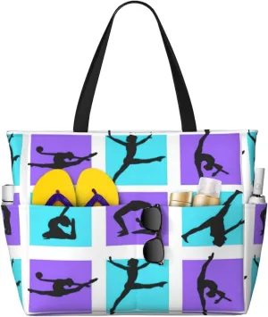 Gymnastics Game Print Large Capacity Beach Travel Bag with Zipper and Pockets for Camping Travel Gym