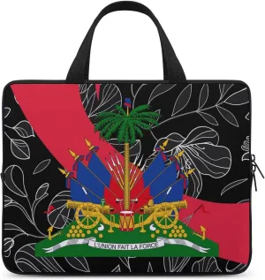 Haiti Flag Palm Leaves Laptop Bag Laptop Case Computer Messenger Bag with Adjustable Shoulder Strap