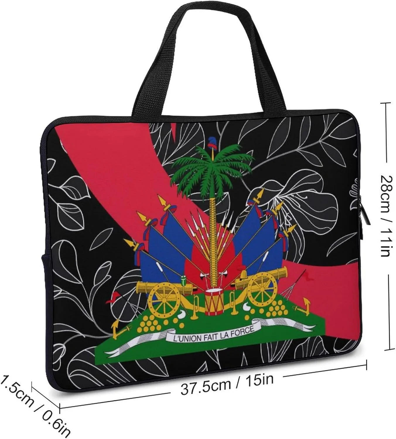 Haiti Flag Palm Leaves Laptop Bag Laptop Case Computer Messenger Bag with Adjustable Shoulder Strap