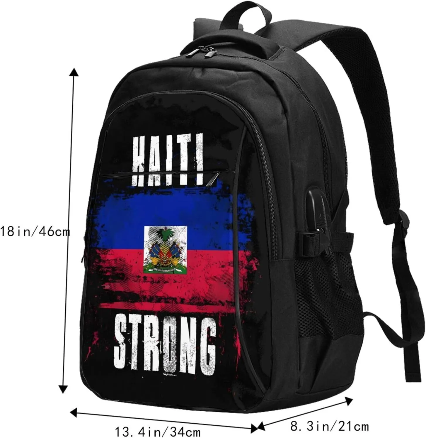 Haiti Strong Graffiti Flag Travel Backpacks Casual Backpack Large Capacity Laptop Rucksack Luggage Daypacks with USB Charging Port Multi-Pockets Bags for Hiking