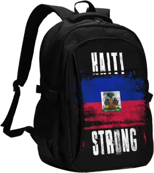 Haiti Strong Graffiti Flag Travel Backpacks Casual Backpack Large Capacity Laptop Rucksack Luggage Daypacks with USB Charging Port Multi-Pockets Bags for Hiking