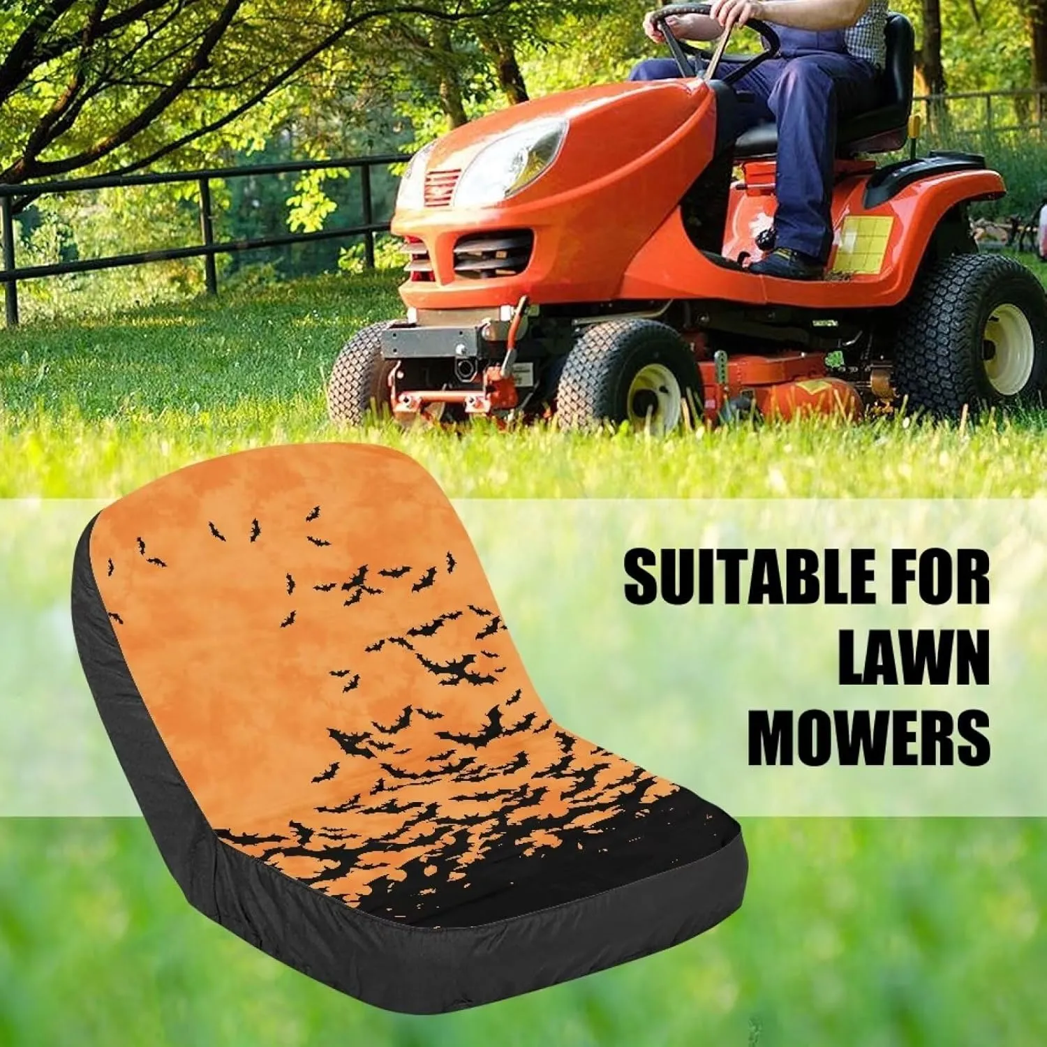 Halloween Bats Riding Excavator Seat Cover, Universal Lawn Tractor Seat Cover with Storage Bag, Persistent for Most Harvester Excavator Tractor for Women Men