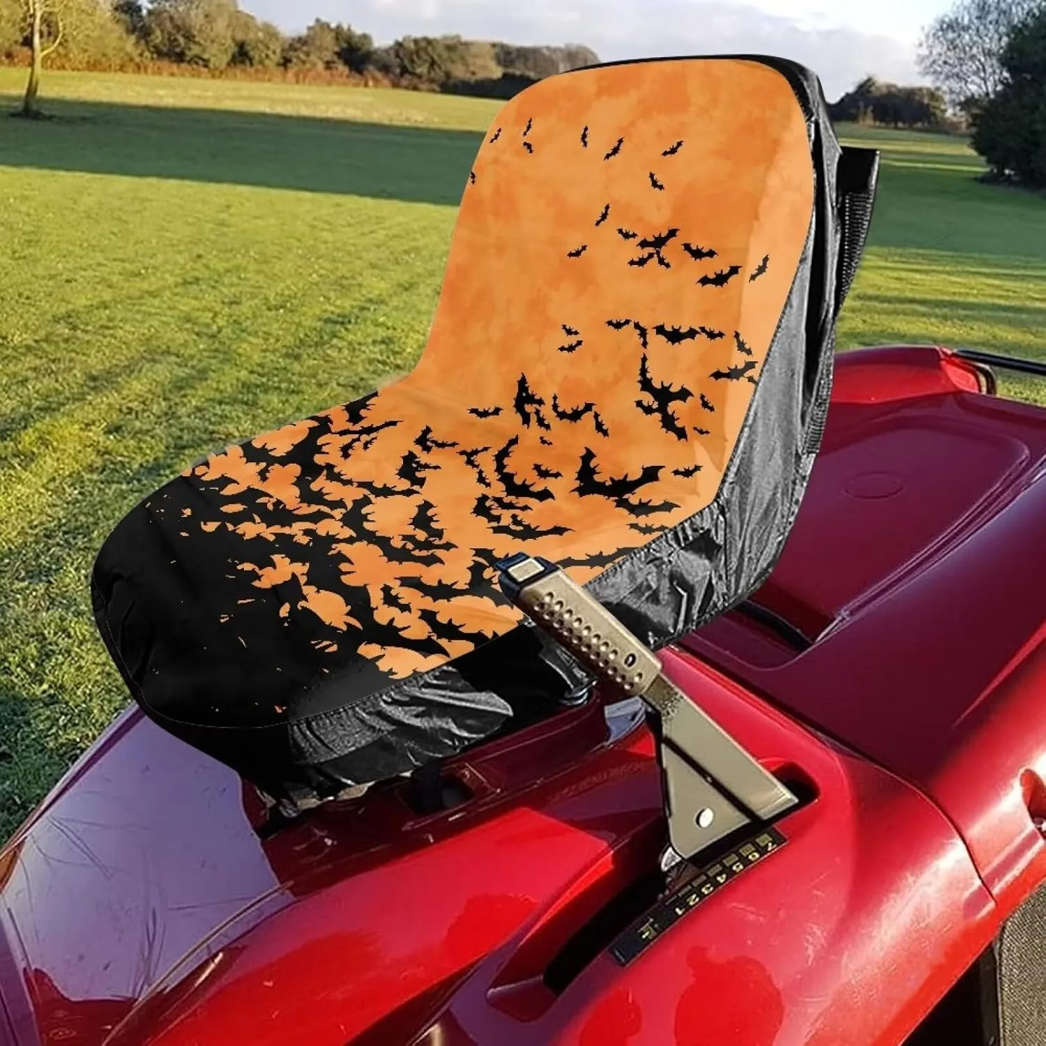 Halloween Bats Riding Excavator Seat Cover, Universal Lawn Tractor Seat Cover with Storage Bag, Persistent for Most Harvester Excavator Tractor for Women Men