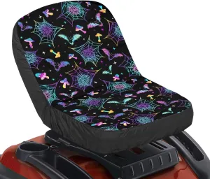 Halloween Colorful Bats Spider Riding Excavator Seat Cover, Universal Lawn Tractor Seat Cover with Storage Bag, Persistent for Most Harvester Excavator Tractor for Women Men