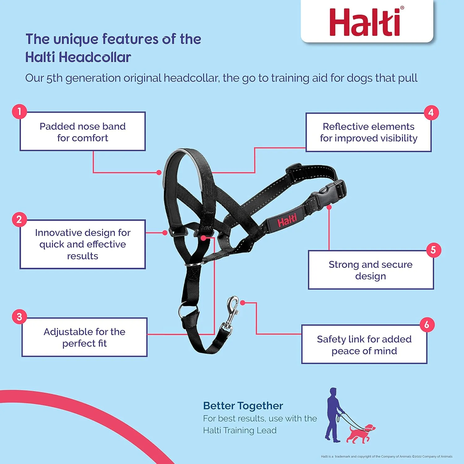 HALTI Headcollar - to Stop Your Dog Pulling on The Leash. Adjustable, Reflective and Lightweight, with Padded Nose Band. Dog Training Anti-Pull Collar for Large Dogs (Size 4, Cobalt Blue)