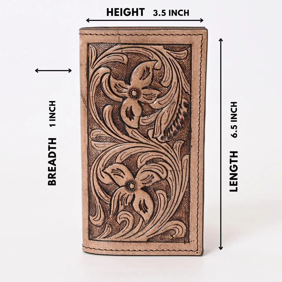 Handcrafted Western Leather Wallet for Men & Women Card Holder RFID Protected Checkbook Cover Purses Leather Hand Bag Genuine Leather Slim Bifold Wallet Western Design Handtooled Dbrown