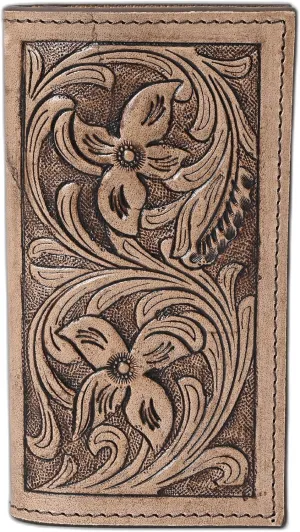 Handcrafted Western Leather Wallet for Men & Women Card Holder RFID Protected Checkbook Cover Purses Leather Hand Bag Genuine Leather Slim Bifold Wallet Western Design Handtooled Dbrown