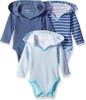 Hanes Baby Long Sleeve Bodysuit, Ultimate Bodysuit Hoodie Boys & Girls, 3-pack