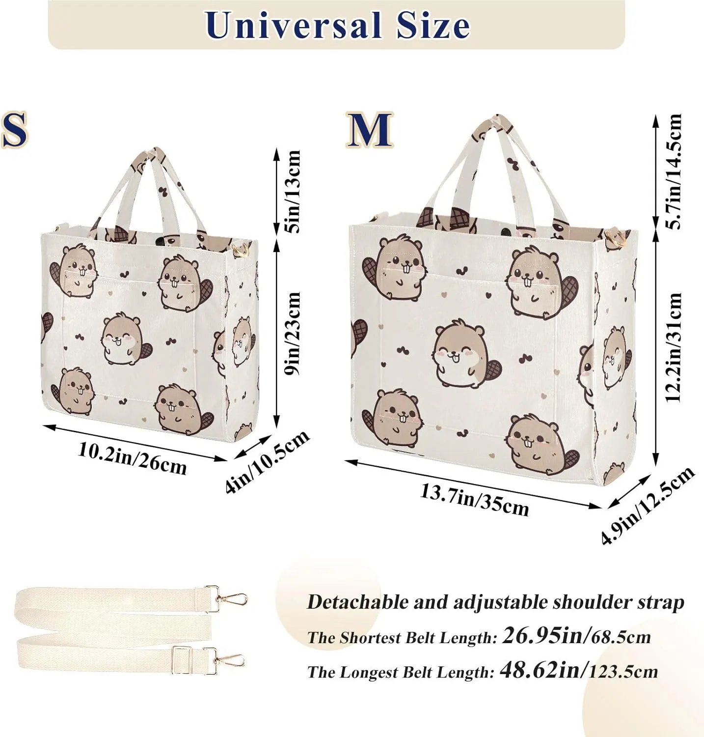 Happy Beaver Tote Bag for Women Large Capacity Handbag Portable Work Handbag Shoulder Bag for Beach, Shopping, Travel