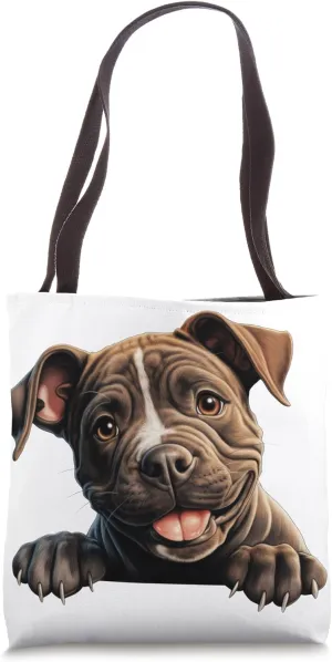 Happy Staffordshire Bull Terrier Puppy Dog Breed Tote Bag