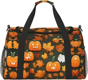 Happy Thanksgiving Day Pumpkin print Large Canvas Travel Duffel Bag Weekender Bags for Women Overnight Bag Carry On Tote Bag