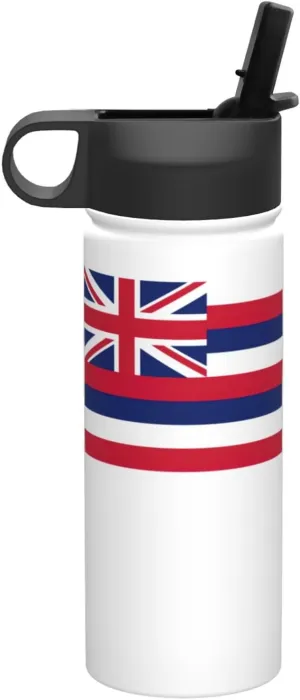 Hawaii Flag Print Flask Stainless Steel Water Bottle with Straw 18OZ FOR Outdoor Gym Commute