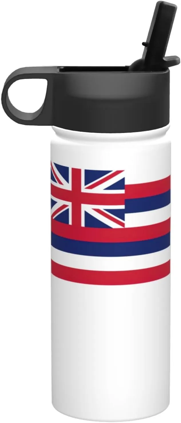Hawaii Flag Print Flask Stainless Steel Water Bottle with Straw 18OZ FOR Outdoor Gym Commute