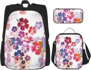 Hawaiian Flower Print Print Versatile Adjustable Shoulder Fashion Backpack Lunch Bag Pencil Case Large Capacity