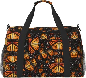 Heaps of Orange Monarch Butterflies print Large Canvas Travel Duffel Bag Weekender Bags for Women Overnight Bag Carry On Tote Bag
