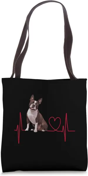 Heartbeat Boston Terrier Dog Tote Bag