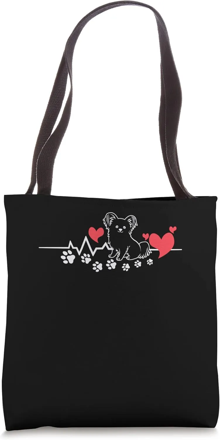 Heartbeat Paw Print Papillon Dog Canine Breeder Whisperer Tote Bag