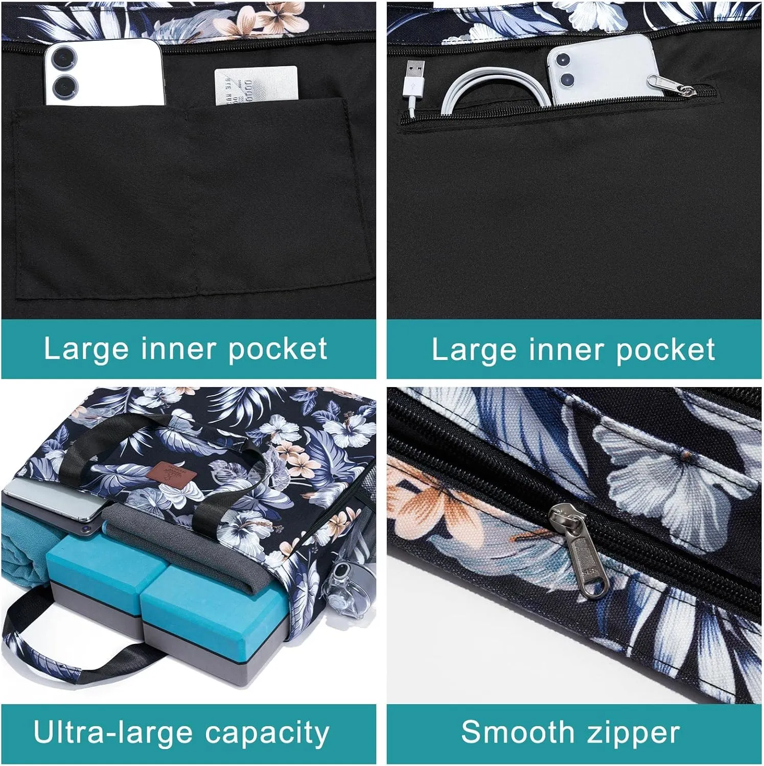 Heathyoga Multi-Functional Yoga Mat Carrier Gym Tote Bag - Large Mat Pocket, Women's Workout Bag