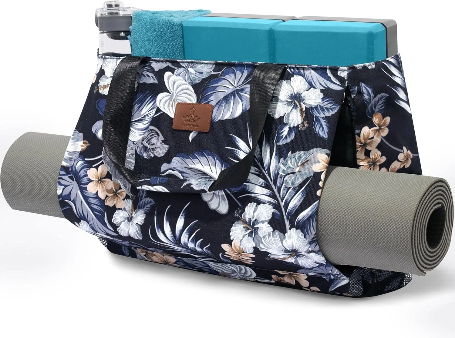 Heathyoga Multi-Functional Yoga Mat Carrier Gym Tote Bag - Large Mat Pocket, Women's Workout Bag