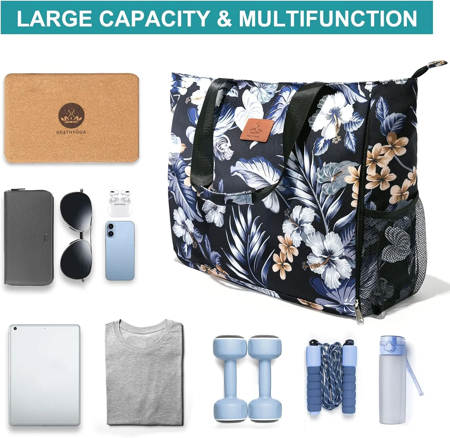 Heathyoga Multi-Functional Yoga Mat Carrier Gym Tote Bag - Large Mat Pocket, Women's Workout Bag