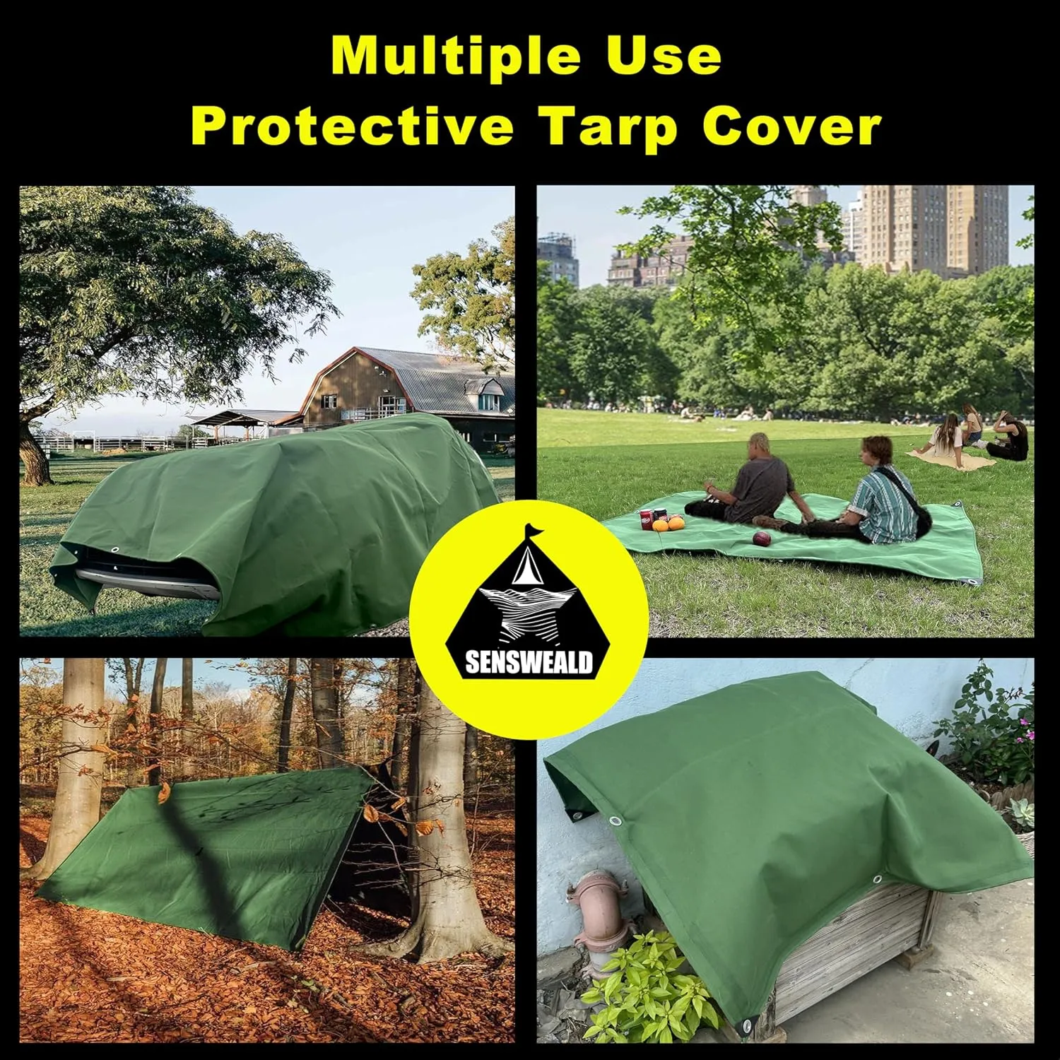 Heavy Duty Canvas Tarp 4x8 Feet 16oz Water-Resistant Canvas Tarp with Grommets，Tear Resistant, Durable, Multipurpose Protective Green Cover for Camping, Tent, Car