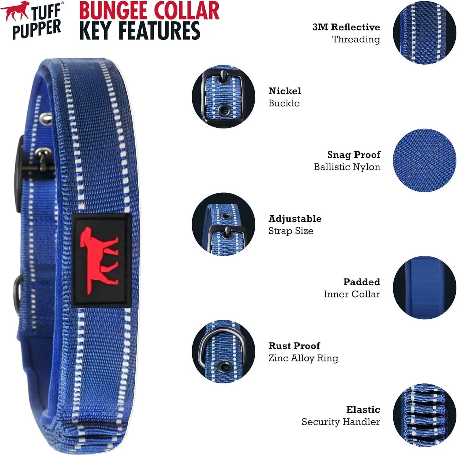 Heavy Duty Dog Collar with Handle | Ballistic Nylon Heavy Duty Collar | Padded Reflective Dog Collar with Adjustable Stainless Steel Hardware | Convenient Sizing for All Breeds X-Large (19-23" Neck)