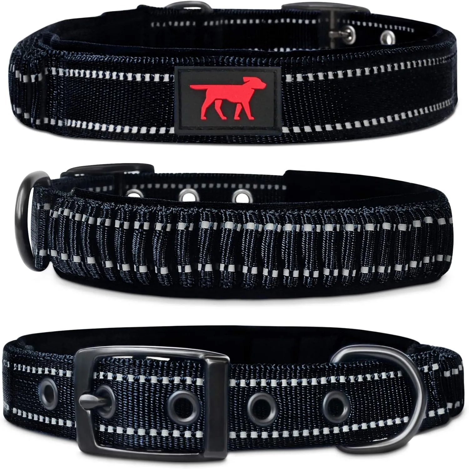 Heavy Duty Dog Collar with Handle | Ballistic Nylon Heavy Duty Collar | Padded Reflective Dog Collar with Adjustable Stainless Steel Hardware | Convenient Sizing for All Breeds X-Large (19-23" Neck)