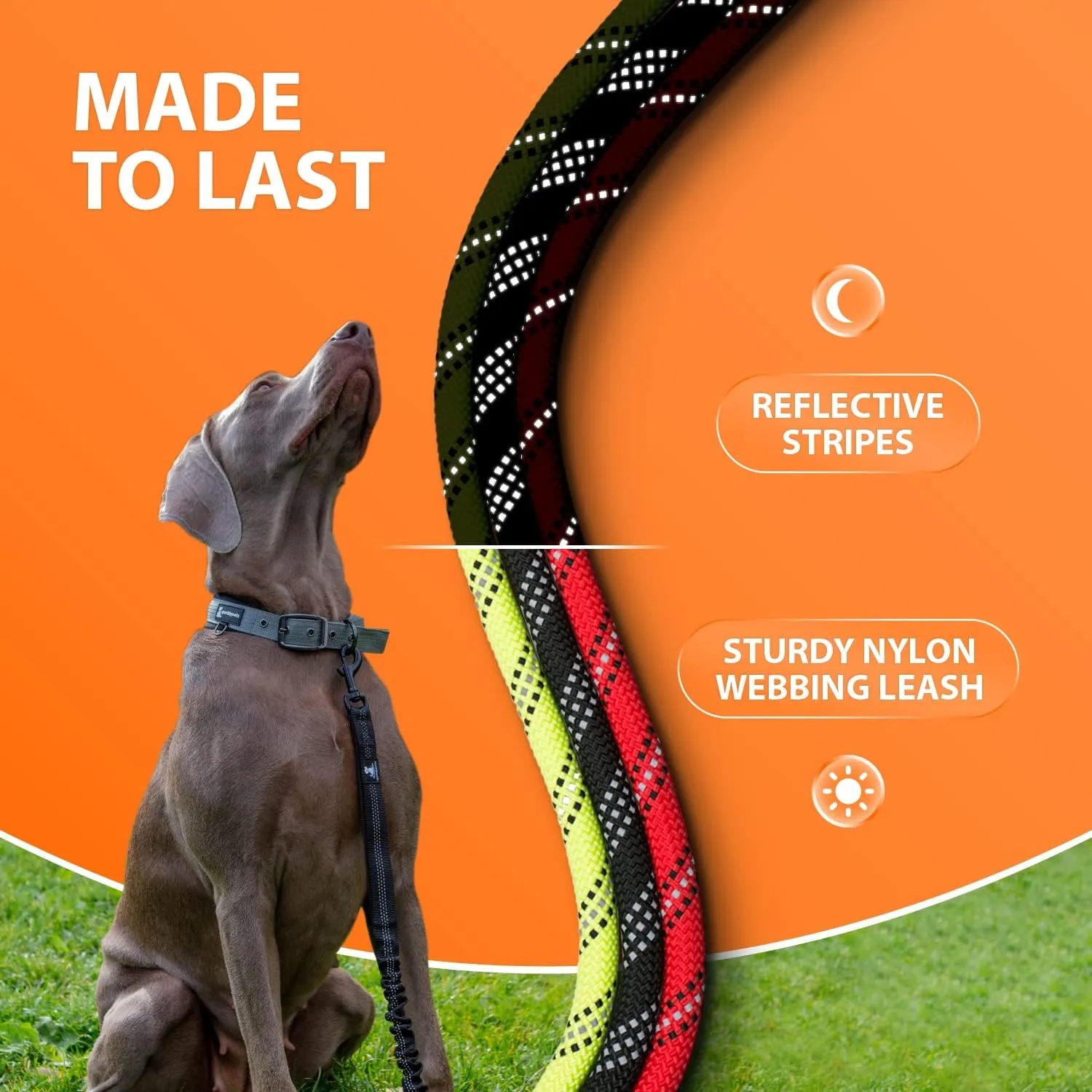 Heavy Duty Rope Bungee Leash for Large and Medium Dogs with Anti-Pull for Shock Absorption - No Slip Reflective Leash for Outside (Black, Bungee Leash- 5.5 Ft)