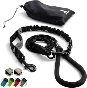 Heavy Duty Rope Bungee Leash for Large and Medium Dogs with Anti-Pull for Shock Absorption - No Slip Reflective Leash for Outside (Black, Bungee Leash- 5.5 Ft)