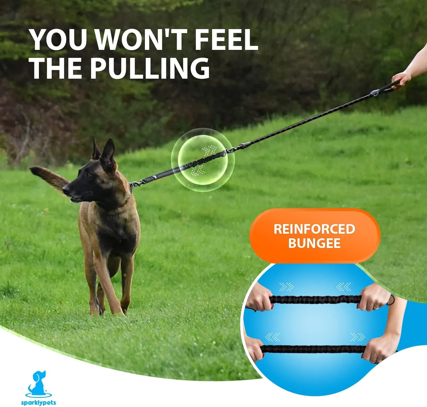 Heavy Duty Rope Bungee Leash for Large and Medium Dogs with Anti-Pull for Shock Absorption - No Slip Reflective Leash for Outside (Black, Bungee Leash- 5.5 Ft)
