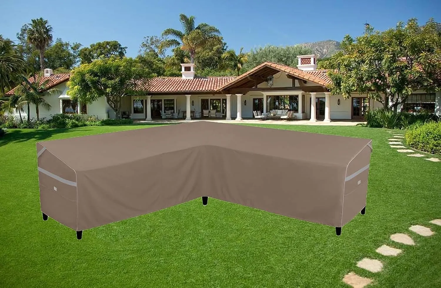 Heavy Duty Waterproof Patio Furniture Covers,Fade Resistant Outdoor Sofa Covers V-Shaped Sofa Cover 100" W (on Each Side) x 33" D x 31" H Brown