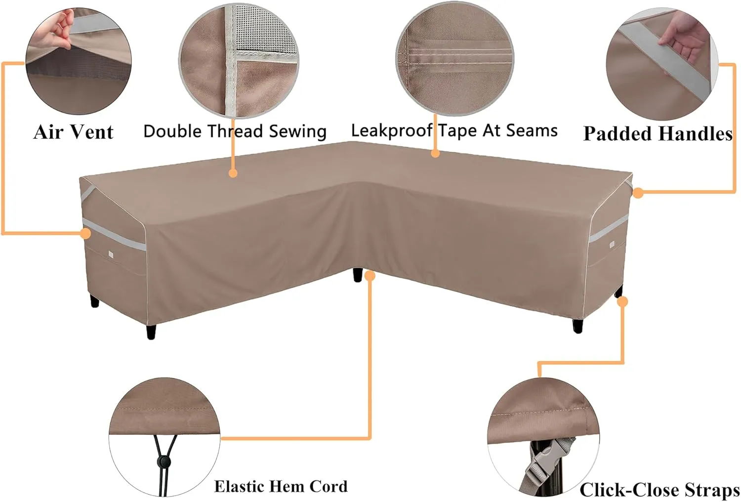 Heavy Duty Waterproof Patio Furniture Covers,Fade Resistant Outdoor Sofa Covers V-Shaped Sofa Cover 100" W (on Each Side) x 33" D x 31" H Brown
