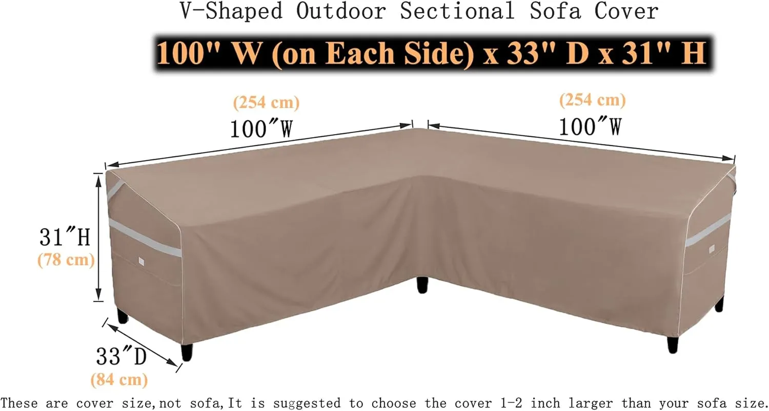 Heavy Duty Waterproof Patio Furniture Covers,Fade Resistant Outdoor Sofa Covers V-Shaped Sofa Cover 100" W (on Each Side) x 33" D x 31" H Brown