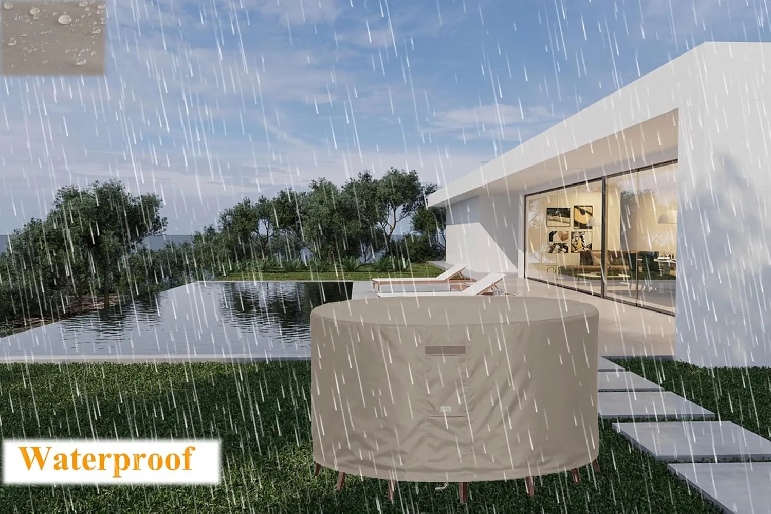 Heavy Duty Waterproof Patio Furniture Covers,Fade Resistant Round Outdoor Table Covers Round 48" Diax28 H Beige