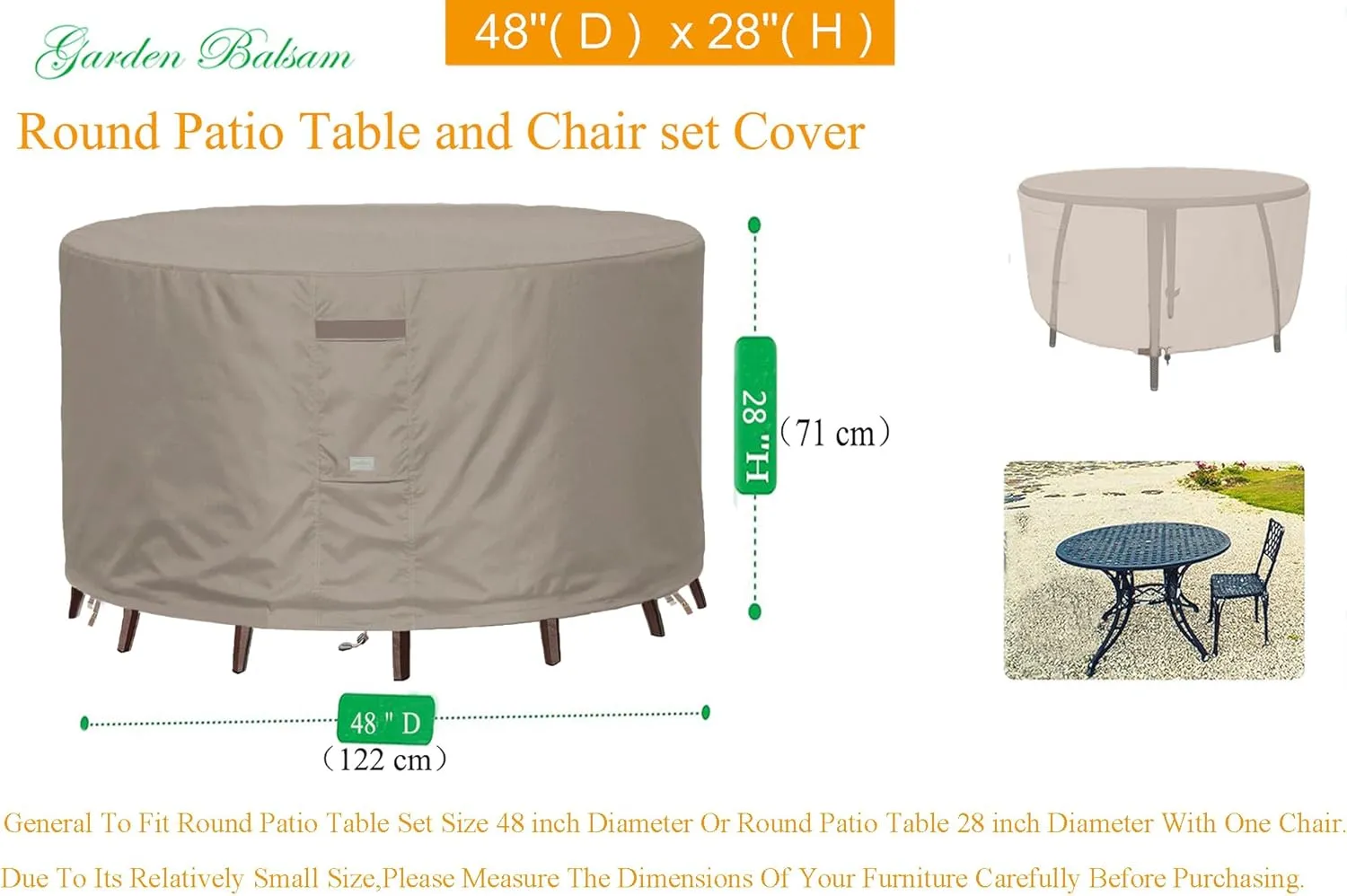 Heavy Duty Waterproof Patio Furniture Covers,Fade Resistant Round Outdoor Table Covers Round 48" Diax28 H Beige