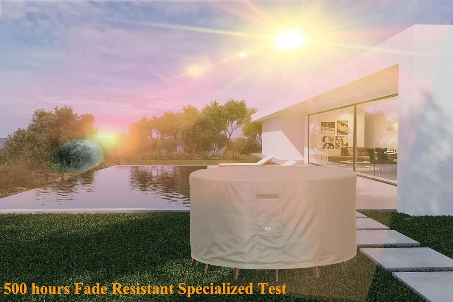 Heavy Duty Waterproof Patio Furniture Covers,Fade Resistant Round Outdoor Table Covers Round 48" Diax28 H Beige