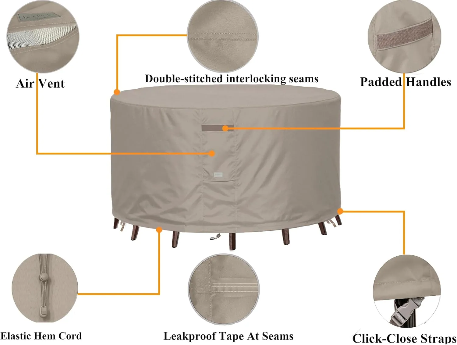 Heavy Duty Waterproof Patio Furniture Covers,Fade Resistant Round Outdoor Table Covers Round 48" Diax28 H Beige