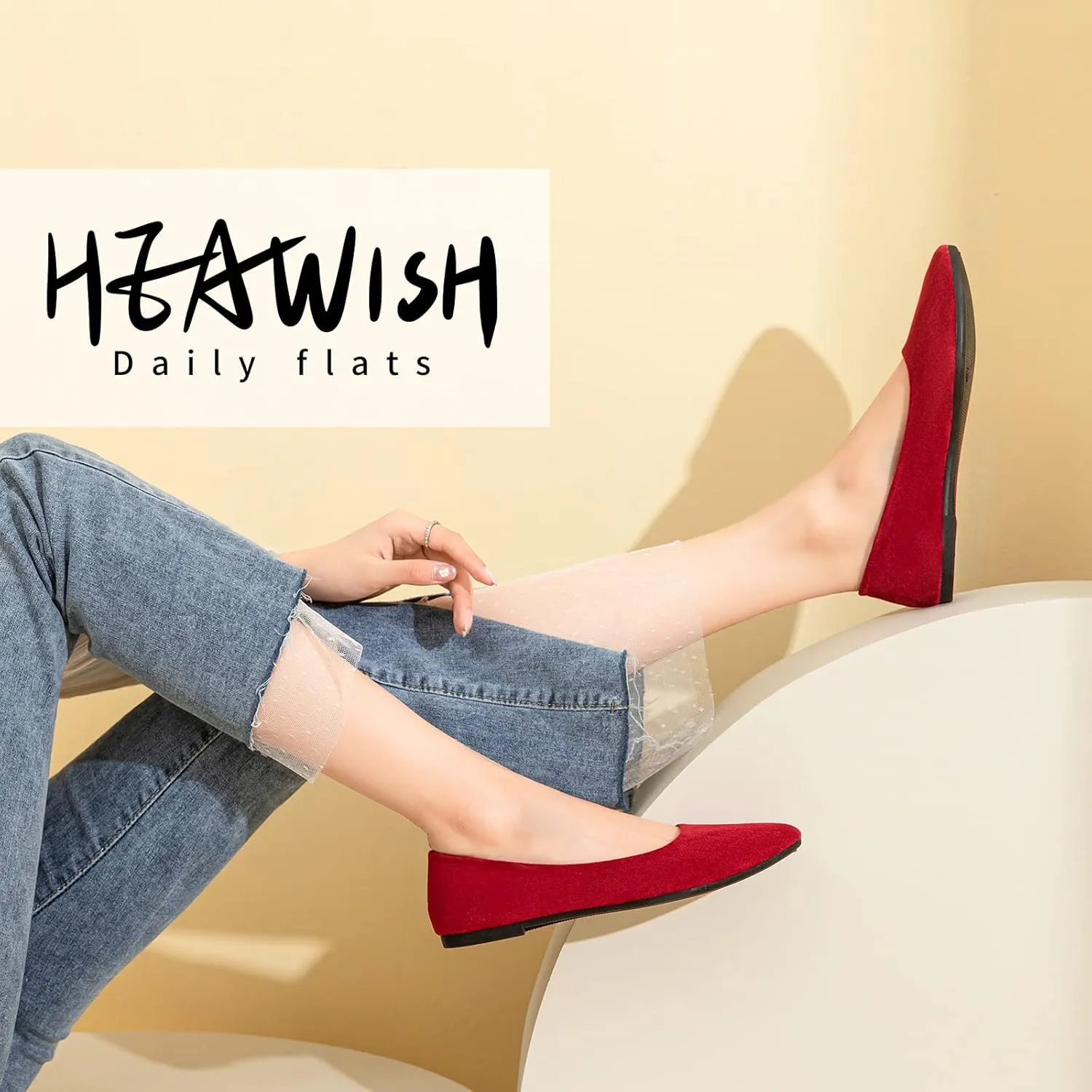 HEAWISH Women’s Black Flats Shoes Comfortable Suede Pointed Toe Slip On Casual Ballet Flats Dress Shoes Nude Flats