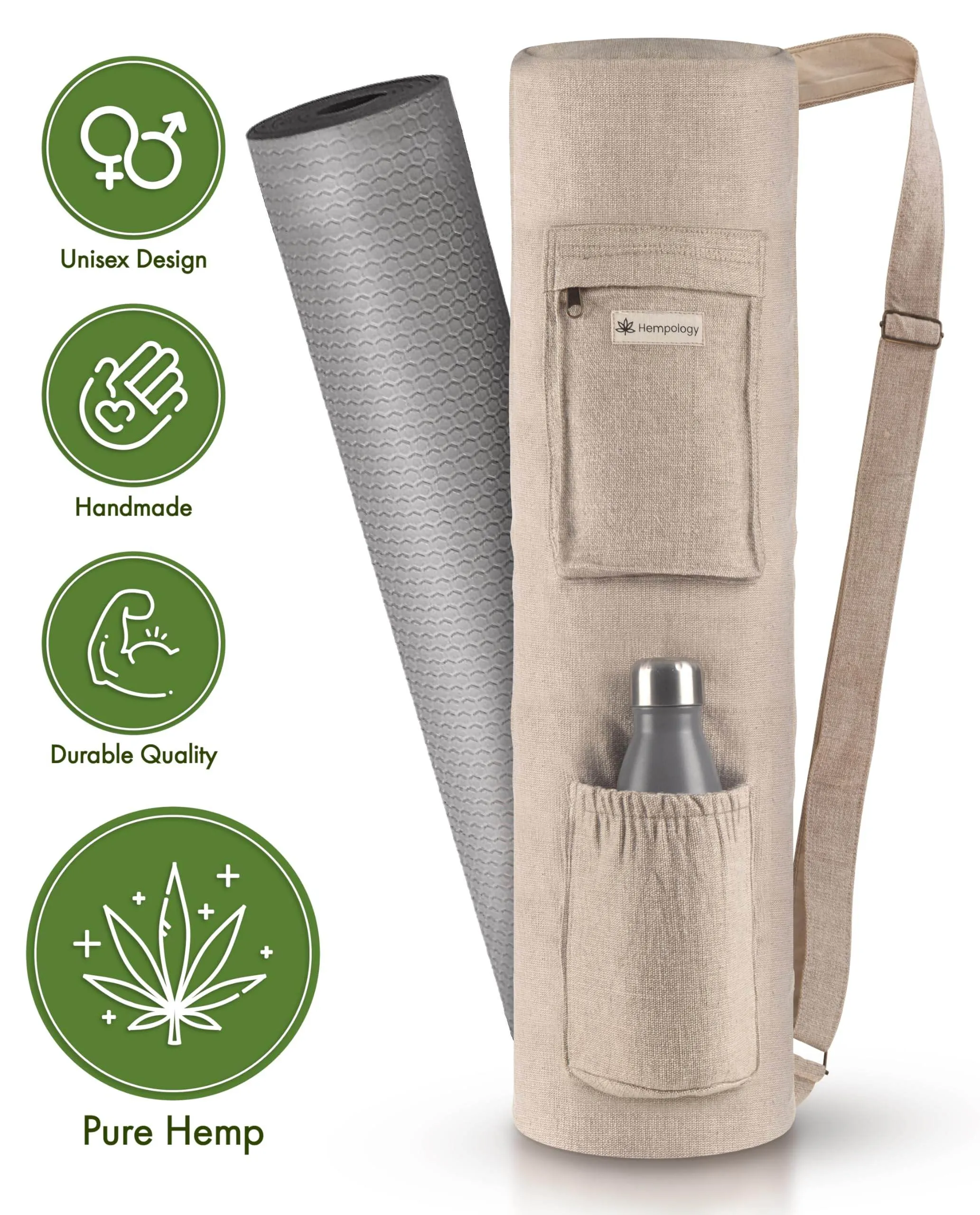HEMPOLOGY Yoga Mat Bag - Yoga Mat Carrier with Adjustable Strap, Yoga Bag for Mat, Yoga Mat Bag Carrier for Standard Size Mats, Yoga Mat Bags, Yoga Mat Carrier for Men and Women (Beige)