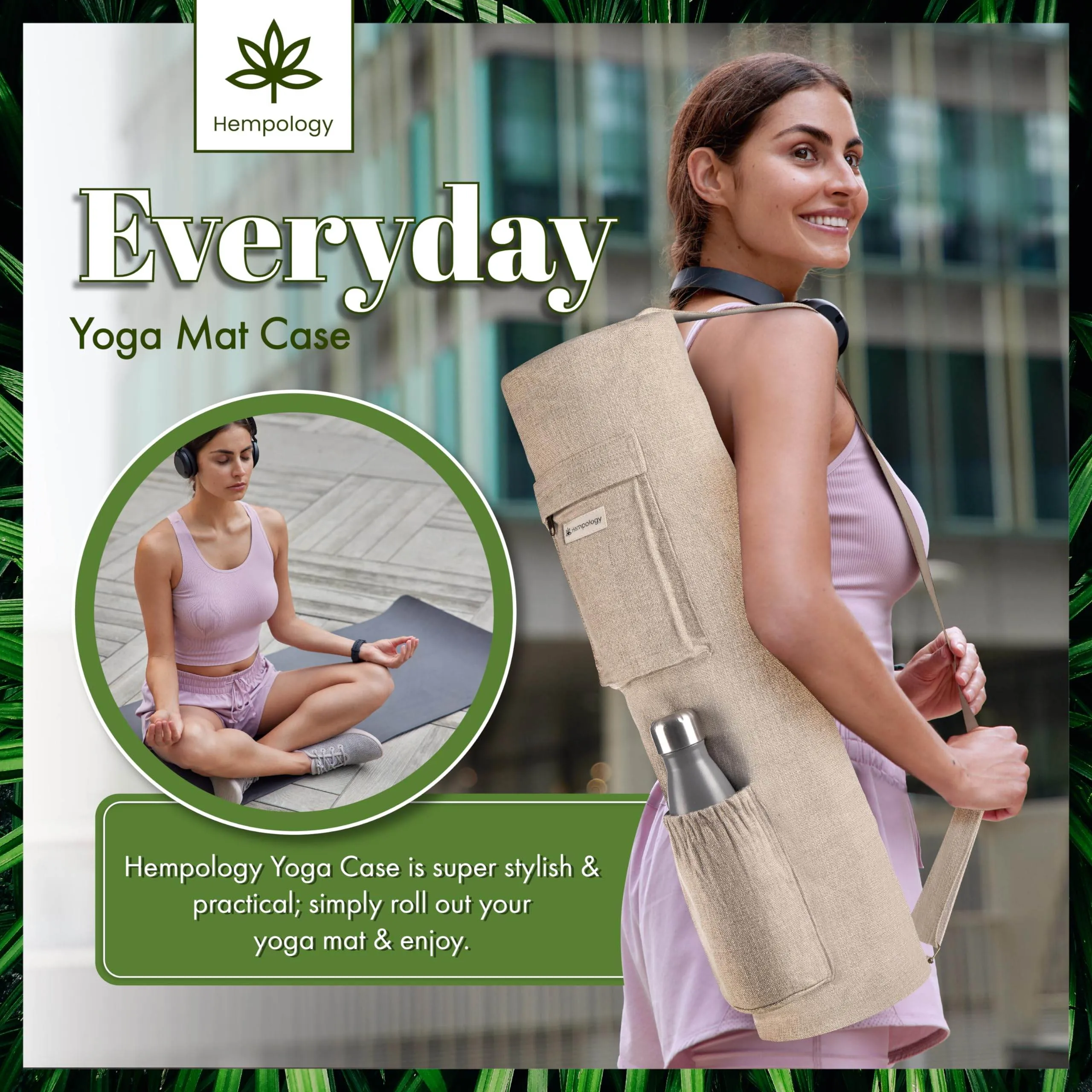 HEMPOLOGY Yoga Mat Bag - Yoga Mat Carrier with Adjustable Strap, Yoga Bag for Mat, Yoga Mat Bag Carrier for Standard Size Mats, Yoga Mat Bags, Yoga Mat Carrier for Men and Women (Beige)