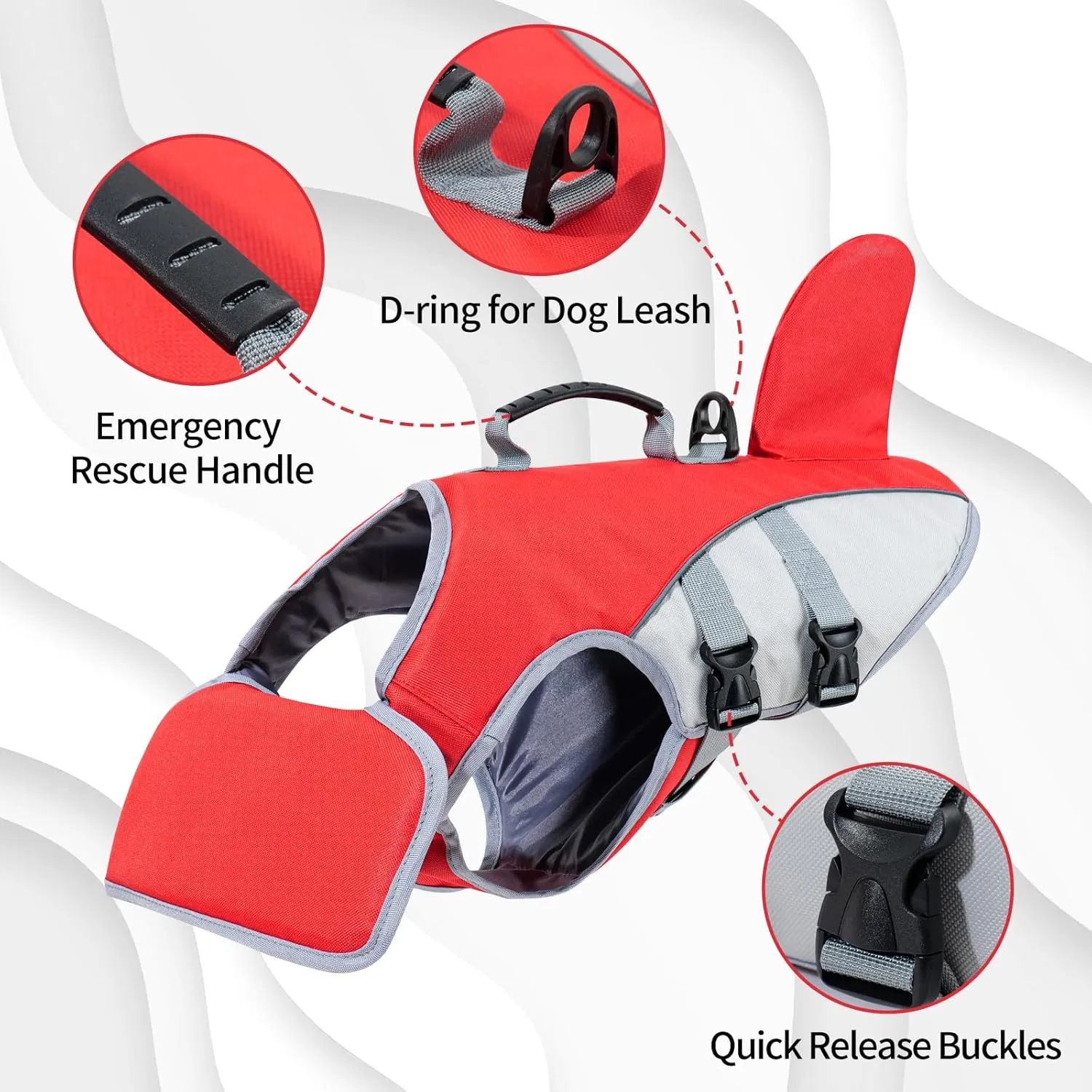HEYWEAN Dog Life Jacket for Swimming Boating High Buoyancy Adjustable Dog Life Vest with Reflective Strips Rescue Handle Secure Fit Floating Swim Vest for Small Medium Large Dogs (Red, Medium)