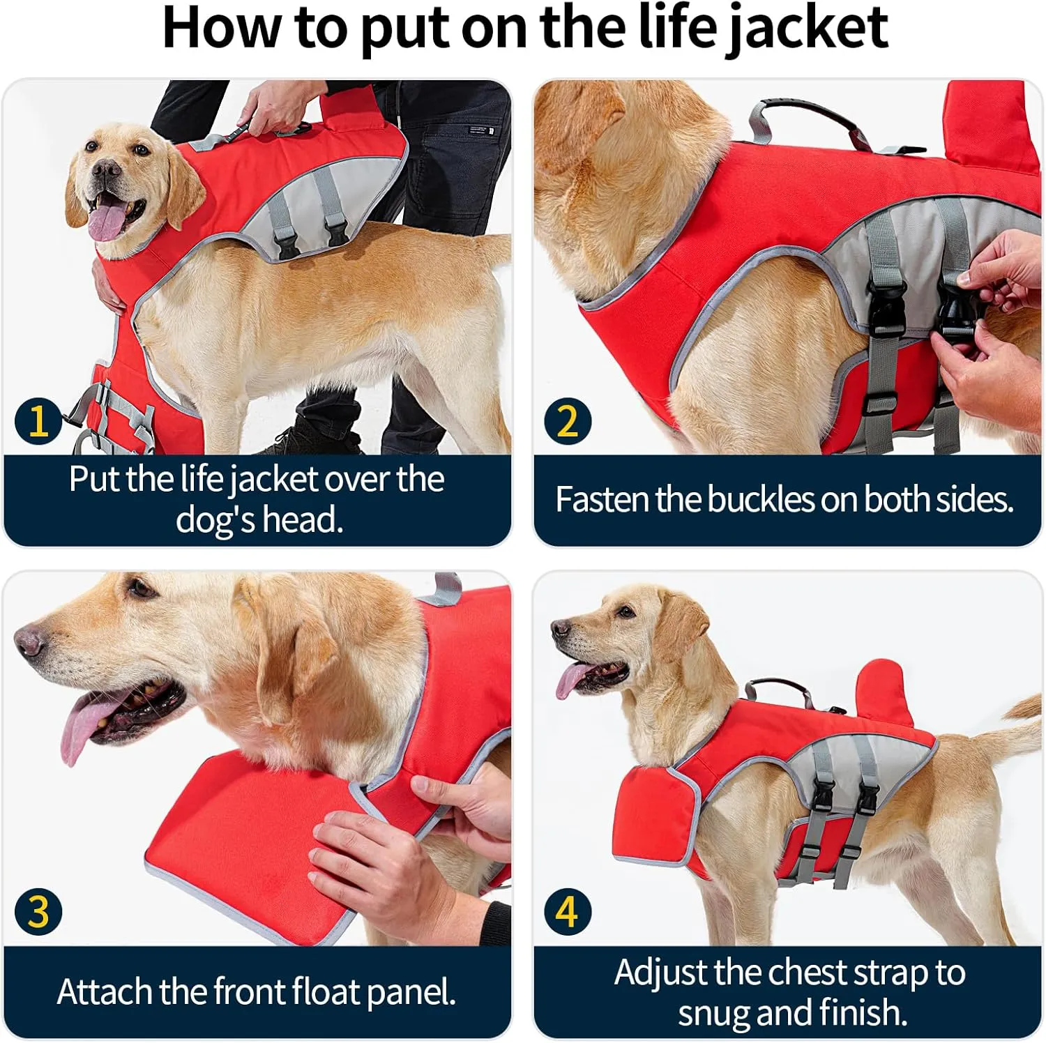 HEYWEAN Dog Life Jacket for Swimming Boating High Buoyancy Adjustable Dog Life Vest with Reflective Strips Rescue Handle Secure Fit Floating Swim Vest for Small Medium Large Dogs (Red, Medium)