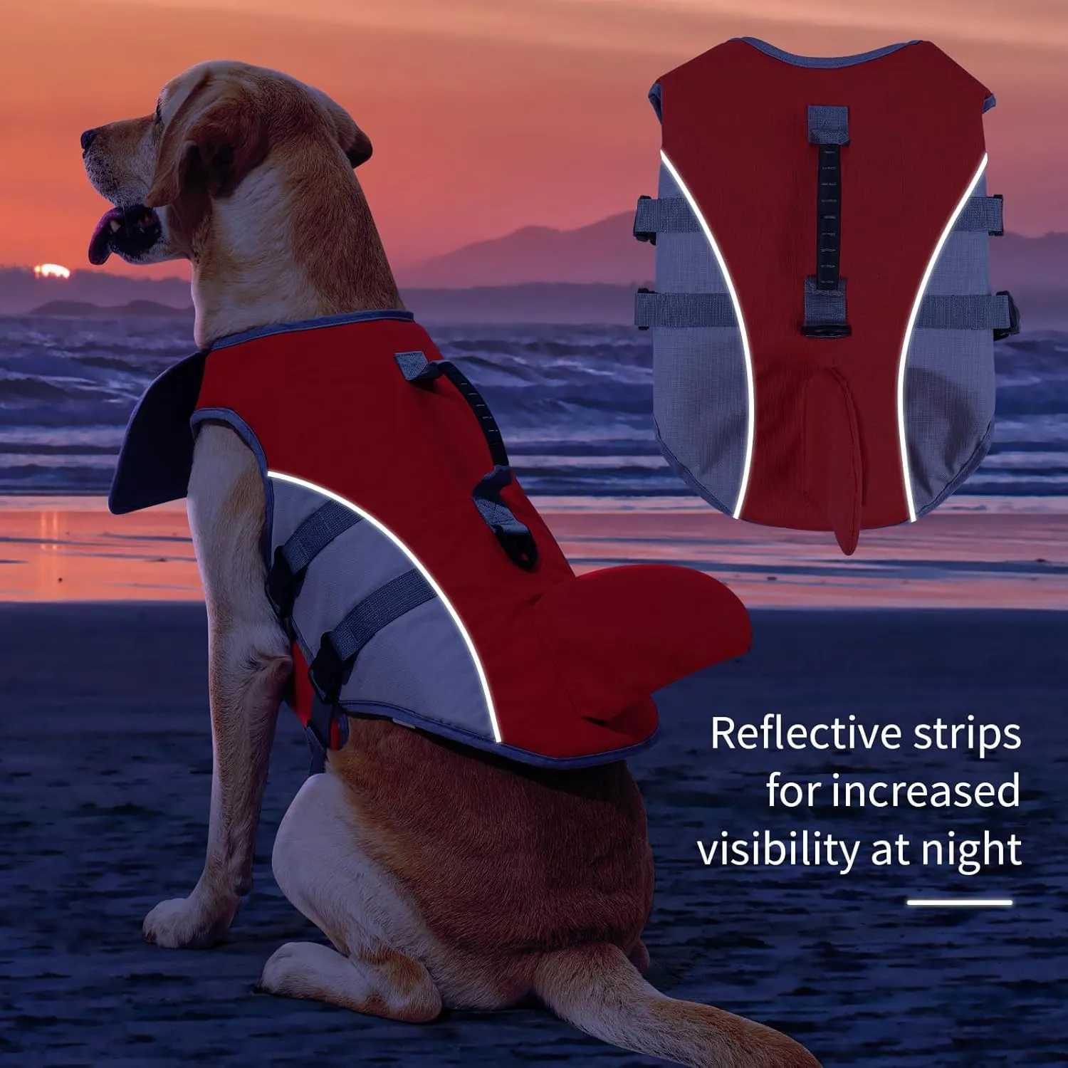 HEYWEAN Dog Life Jacket for Swimming Boating High Buoyancy Adjustable Dog Life Vest with Reflective Strips Rescue Handle Secure Fit Floating Swim Vest for Small Medium Large Dogs (Red, Medium)