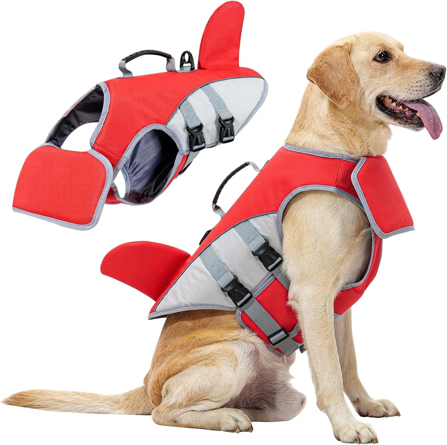 HEYWEAN Dog Life Jacket for Swimming Boating High Buoyancy Adjustable Dog Life Vest with Reflective Strips Rescue Handle Secure Fit Floating Swim Vest for Small Medium Large Dogs (Red, Medium)