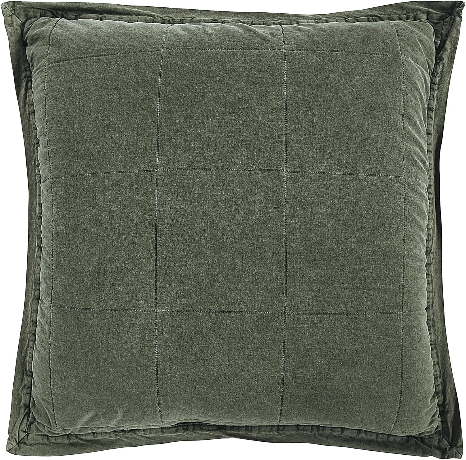 HiEnd Accents Stonewashed Cotton Canvas Euro Sham Covers, 27x27 inch, Duffle Bag Solid Color, Box Stitch Design, Cotton Classic Chic Casual Modern Rustic Pillow Shams